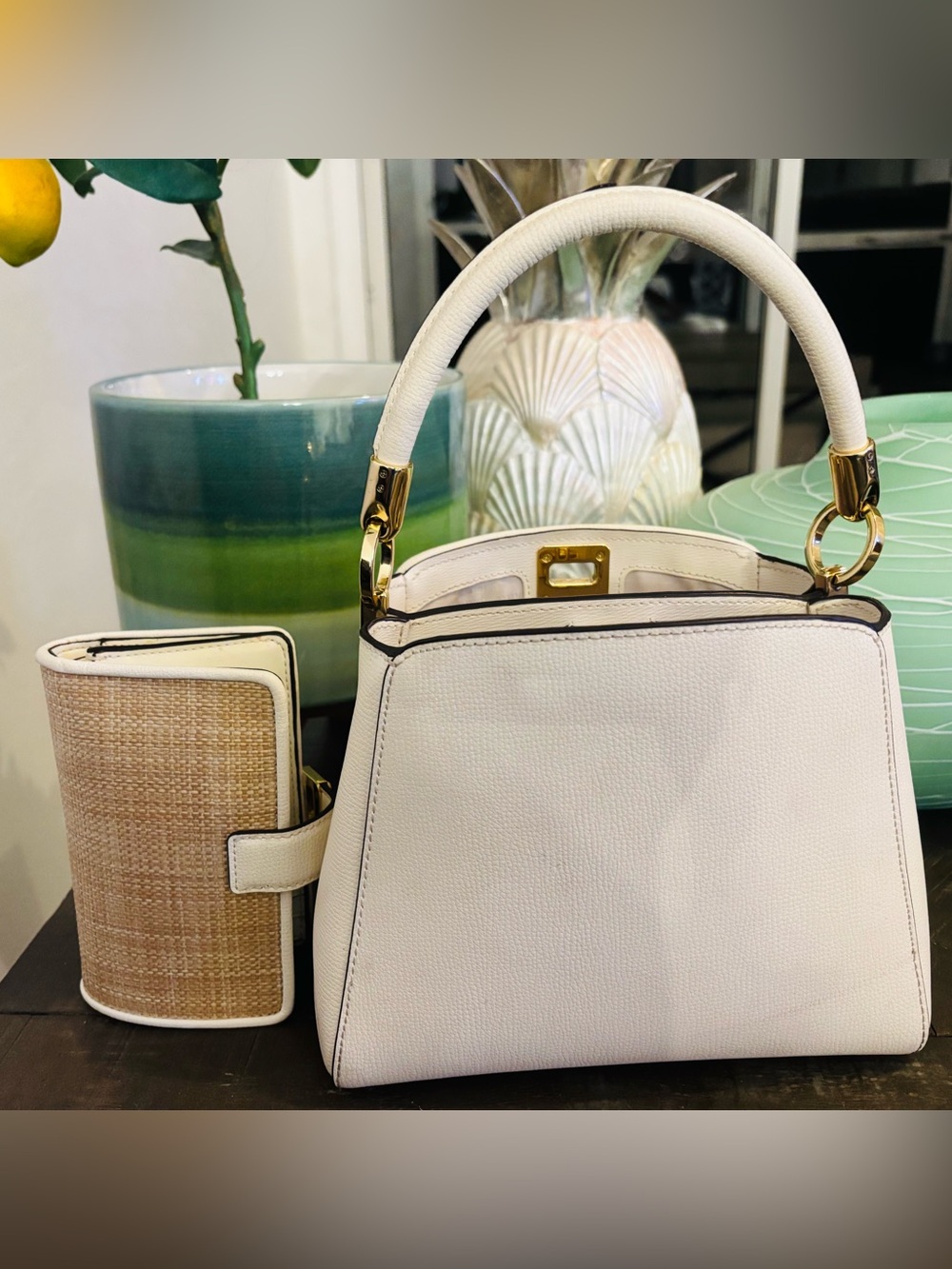 Kate Spade Needle Point Flowers, Top-Handle Satchel in Cream, Purse & Wallet Set - Picture 2 of 10